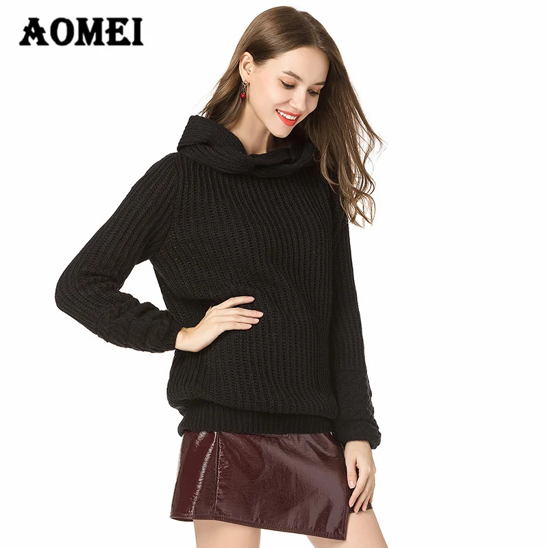 2019 New Autumn High Collar Long Sleeve Solid Color Wine Red Gray Loose Big Size Warm Knitting Sweater Women Fashion Tide Jumper | Женская