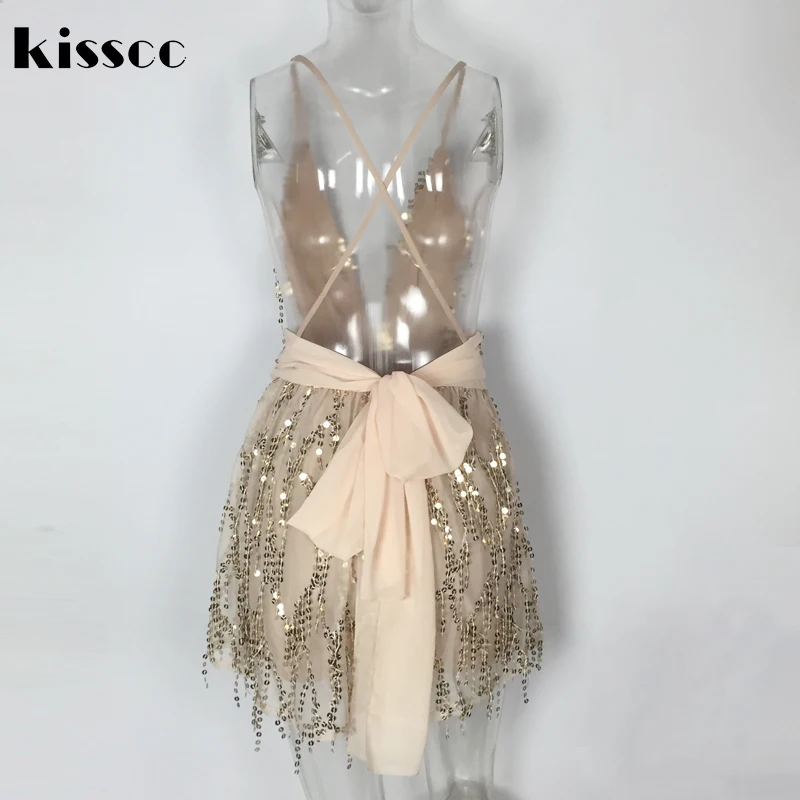 Сексуальное пляжное мини платье с открытой спиной и блестками плиссированное