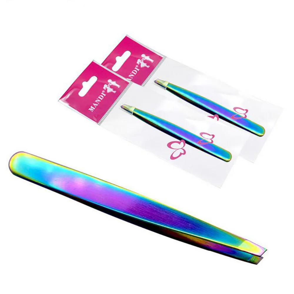 

3pcs Oblique Mouth Trimming Eyebrows Eyelash Face Hair Removal Stainless Steel Colorful Eyebrow Clip Small Tweezers Beauty Tool