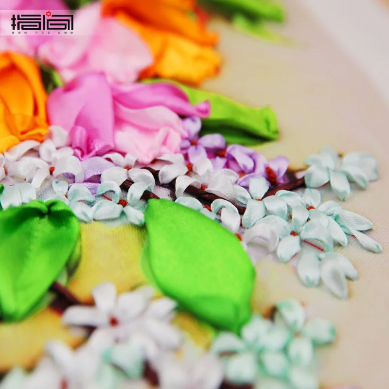 3d принты лента вышивка Настенный декор крестиком цветок ручная работа атласная