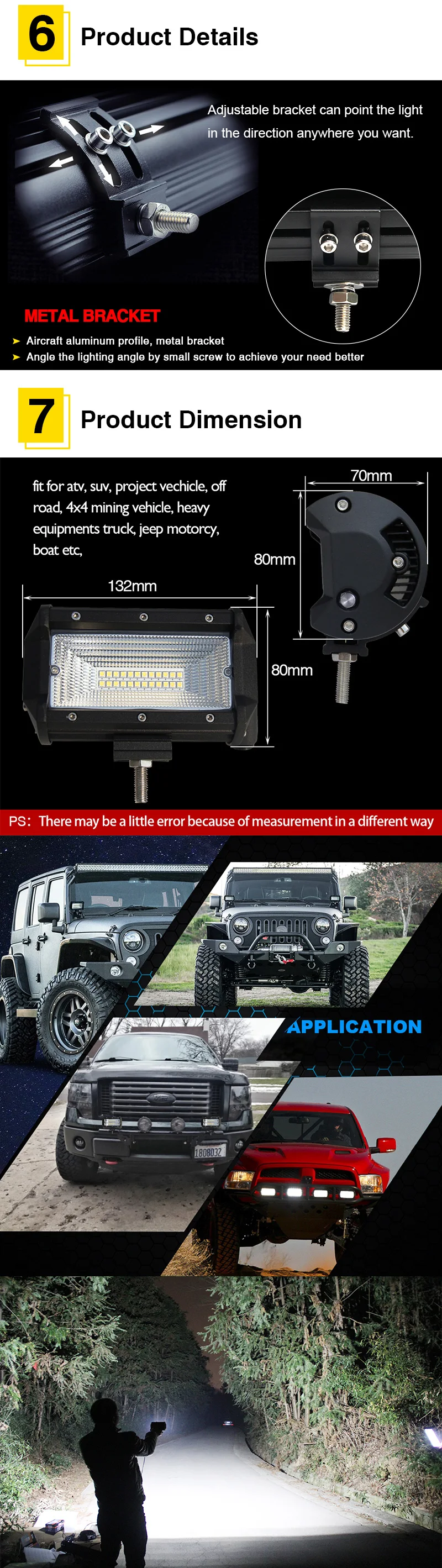 CO LIGHT 5 дюймов светодиодный рабочий свет 72 Вт 12 В 24 в авто прожектор для внедорожников 4X4 Лада газ УАЗ Toyota Vw Golf Toyota Led Light Bar