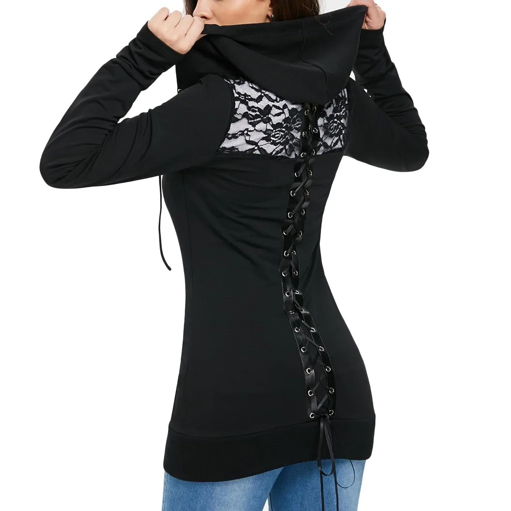 Women's Bandage Long Sleeve Casual Blouse Lace Up Back Zip Up Hoodie Sweatshirt Las Mujeres Sweetshirts Спортивный Костюм Женск