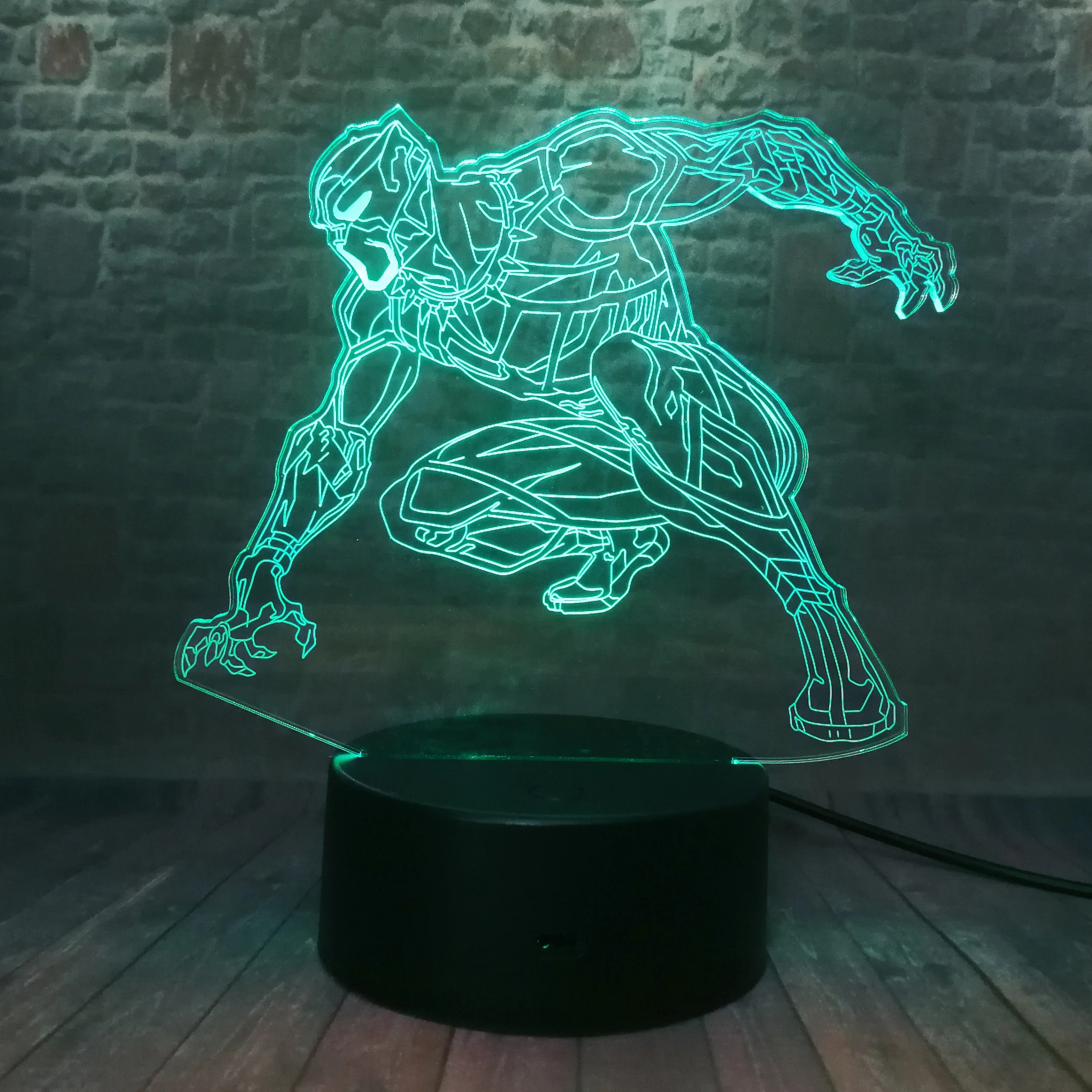Фигурки черной Пантеры Мстителей 3D иллюзия ночник LED 7 цветов настольная лампа