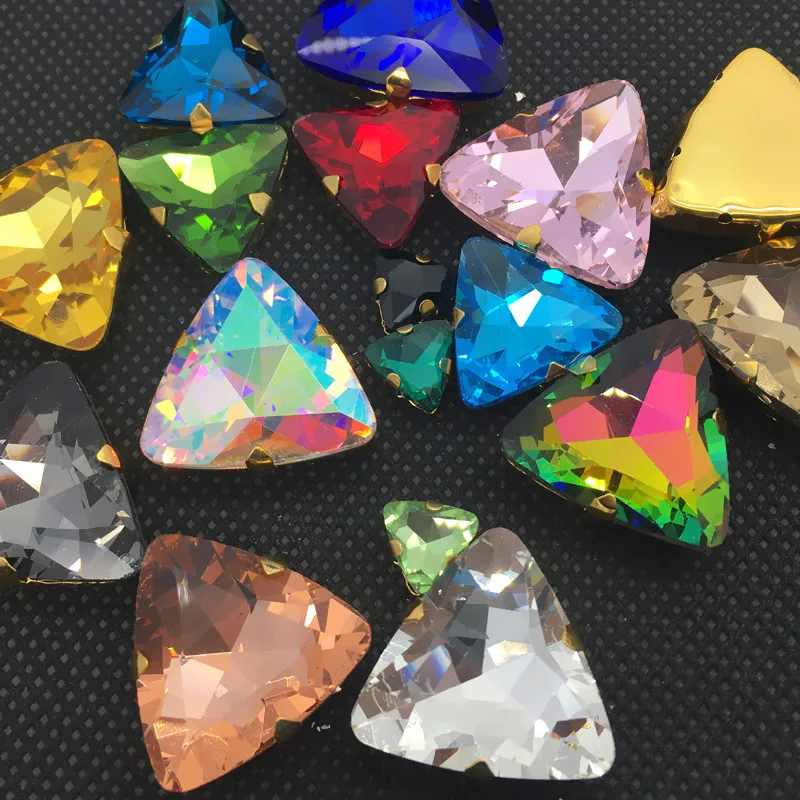 All Color 18mm 23mm Sew On Triangle Glass Crystal Stone with claw setting For sewing | Украшения и аксессуары