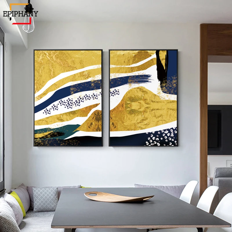 Modern Home Decor Abstract Canvas Painting Gold Yellow Posters and Prints Decorative Art Wall Pictures for Living Room|Рисование и
