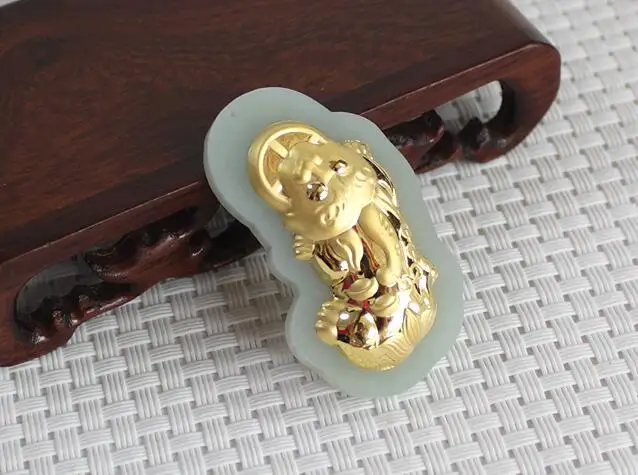 New Arrived 24K Yellow Gold &amp Grade A Hetian Jade Coin Pixiu Pendant with box | Украшения и аксессуары