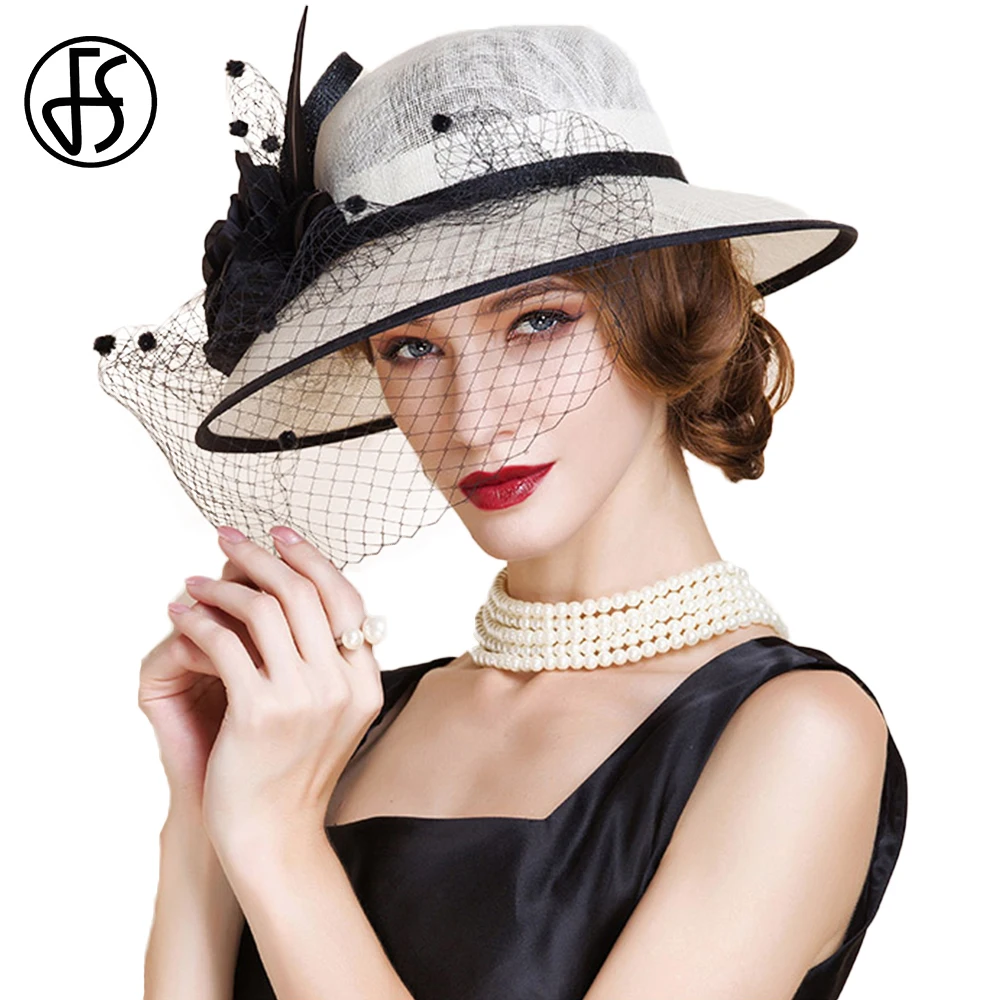 FS роскошный Кентукки шляпа котелок для женщин дамы бежевый черный флоппи церковь