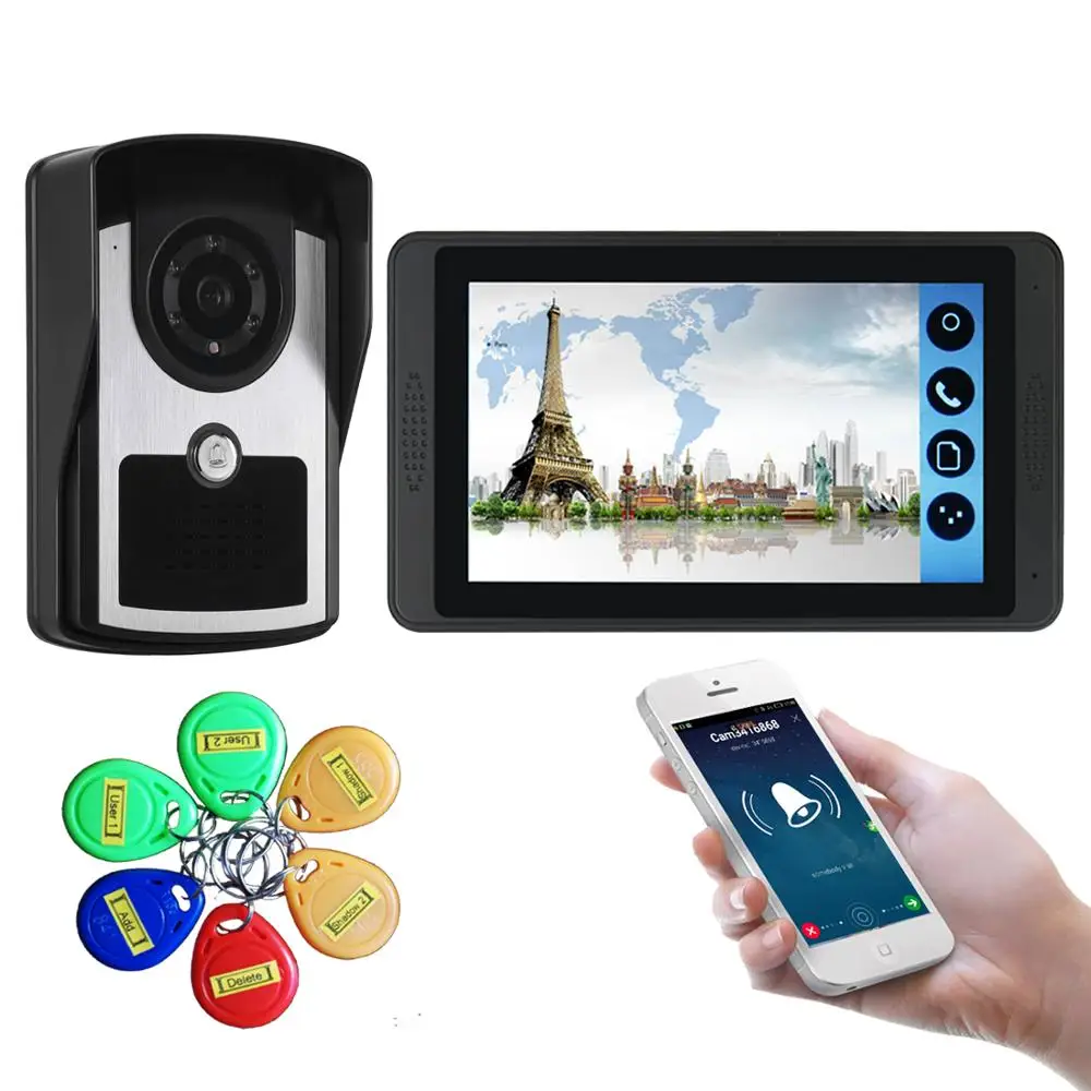 SmartYIBA доступа RFID Управление видео домофон 7 дюймов монитор Wi Fi Беспроводной