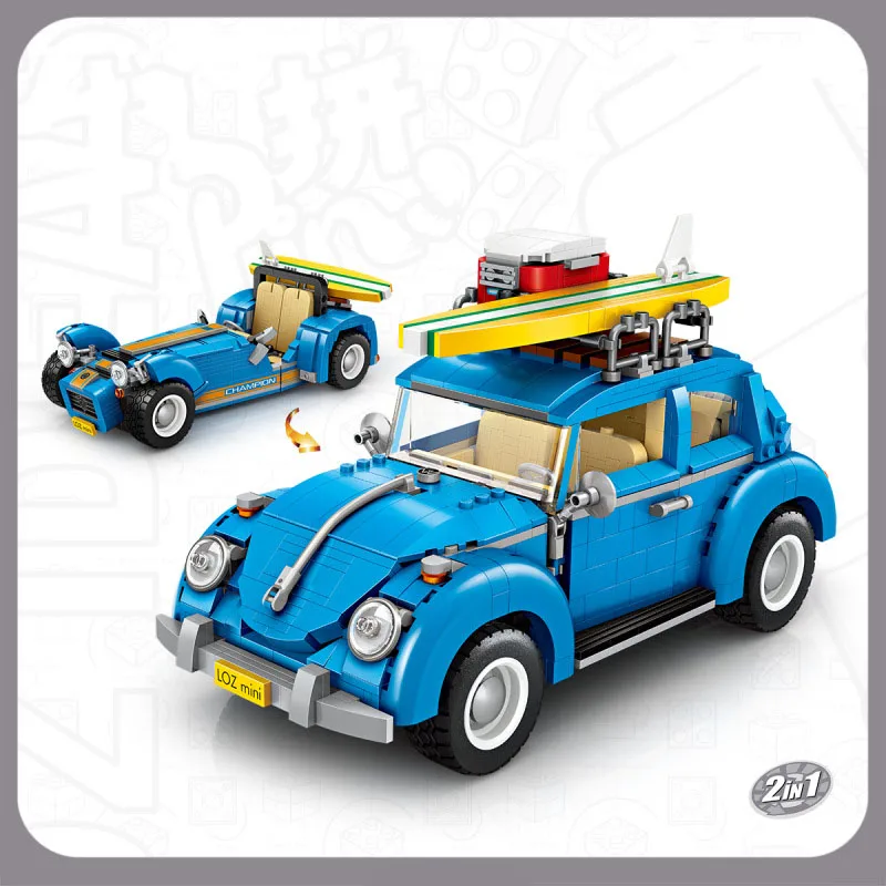 Новинка 2019 модель автомобиля 2 в 1 синий Volkswagen Beetle гусеничный автомобиль DIY мини