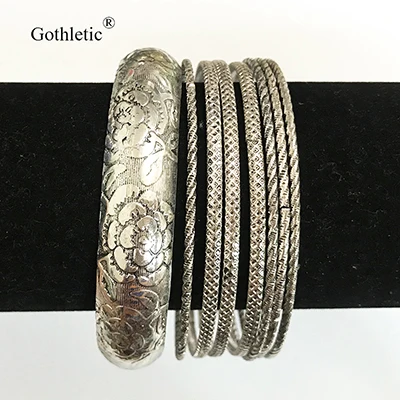 K Gothletic 12-20 шт/партия Родиевые цвета текстуры металлические браслеты и браслеты многослойный браслет в индийском стиле набор женские модные ювелирные изделия - Окраска металла: K