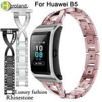 luxury crystal bracelet watchstrap for huawei b5 smart watchband replacement steel strap wrist band accessories aluminium alloy