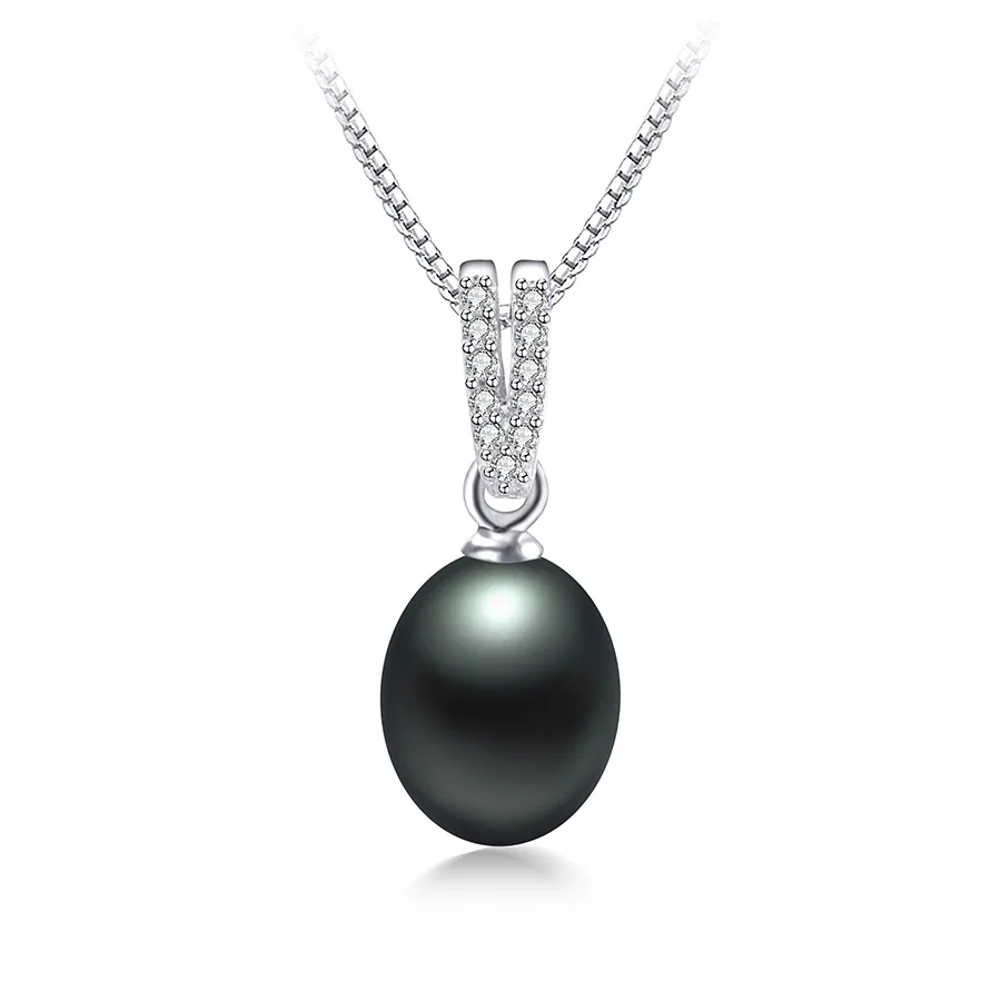 black pearl Модное, ААА Цирконий, натуральный пресноводный жемчуг кулоны из нержавеющей стали для Для женщин элегантные платья; платья серебряного цвета 925 Цепочки и ожерелья 45 см ювелирные изделия с коробкой - Цвет камня: black pearl