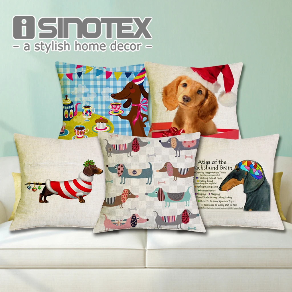 Рождественский Чехол на подушку фестиваль такса 45X45 см с днем рождения Колбаса