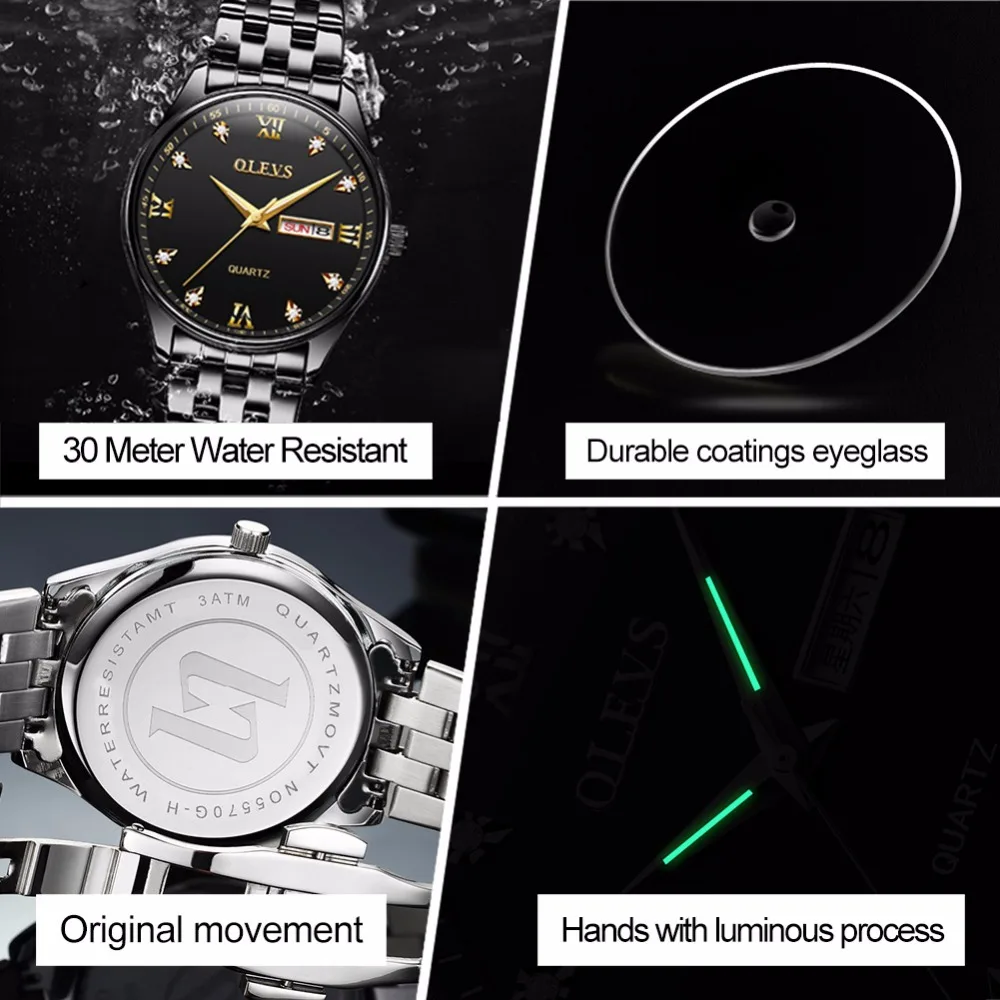 

Men's Watches Top Brand Luxury OLEVS Luminous Men Sports Clock Wrist Watch Waterproof Steel Quartz Watch relogio masculino 2018