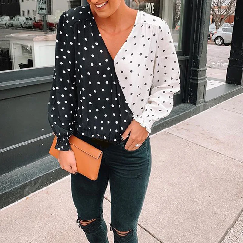 Женские топы с v-образным вырезом и длинным рукавом женская блузка праздничная