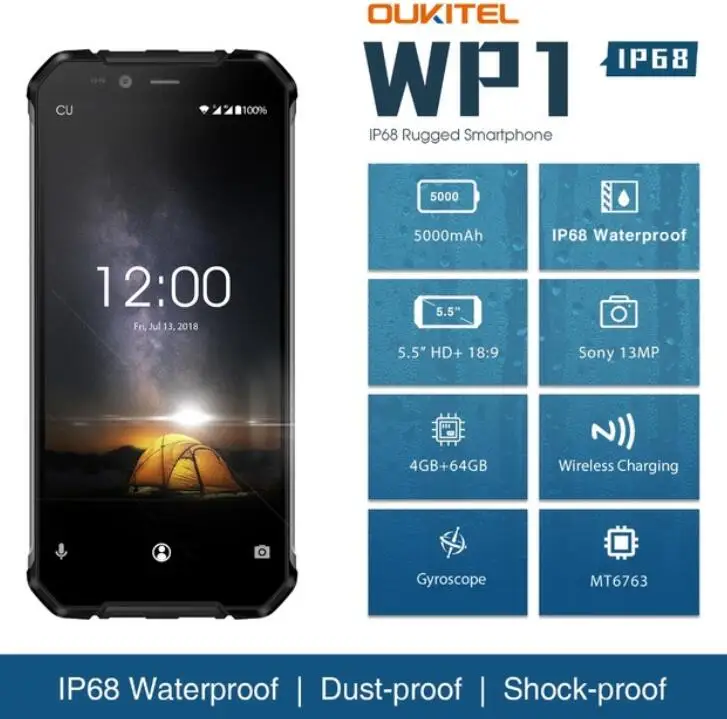 OUKITEL WP1 Беспроводной зарядное устройство 5 &quotHD + 18:9 MT6763 Octa Core 4 GB 64 13.0MP Android 8 1 OTG