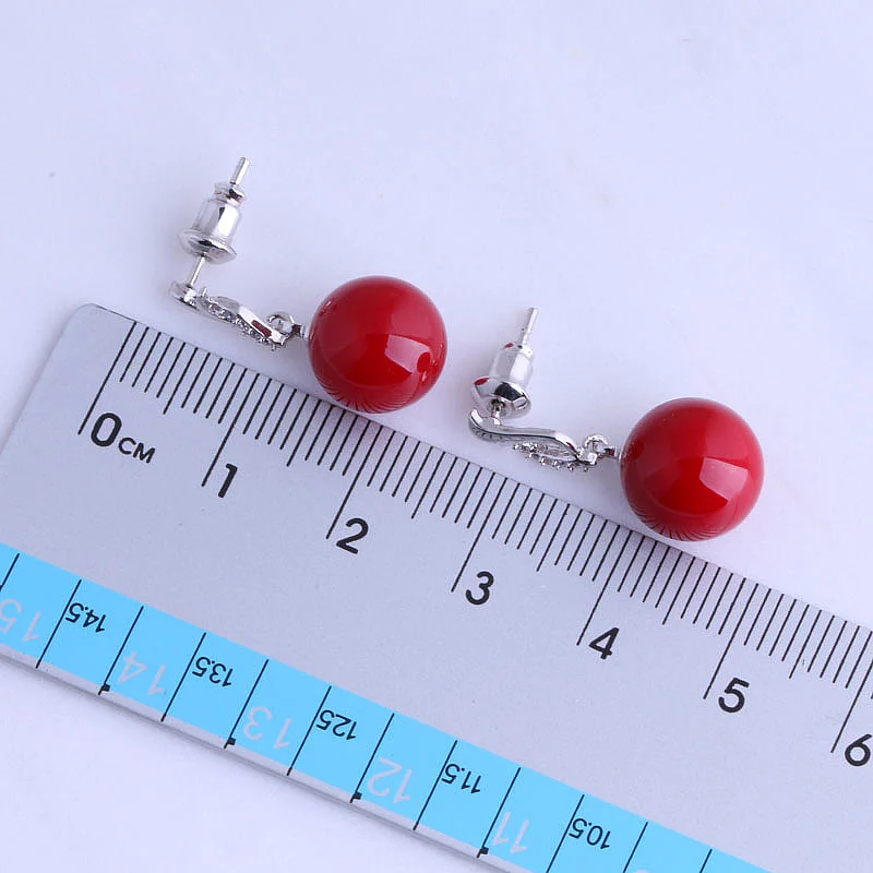 Красивый красный имитация кораллов комплект серьги гвоздики ожерелье