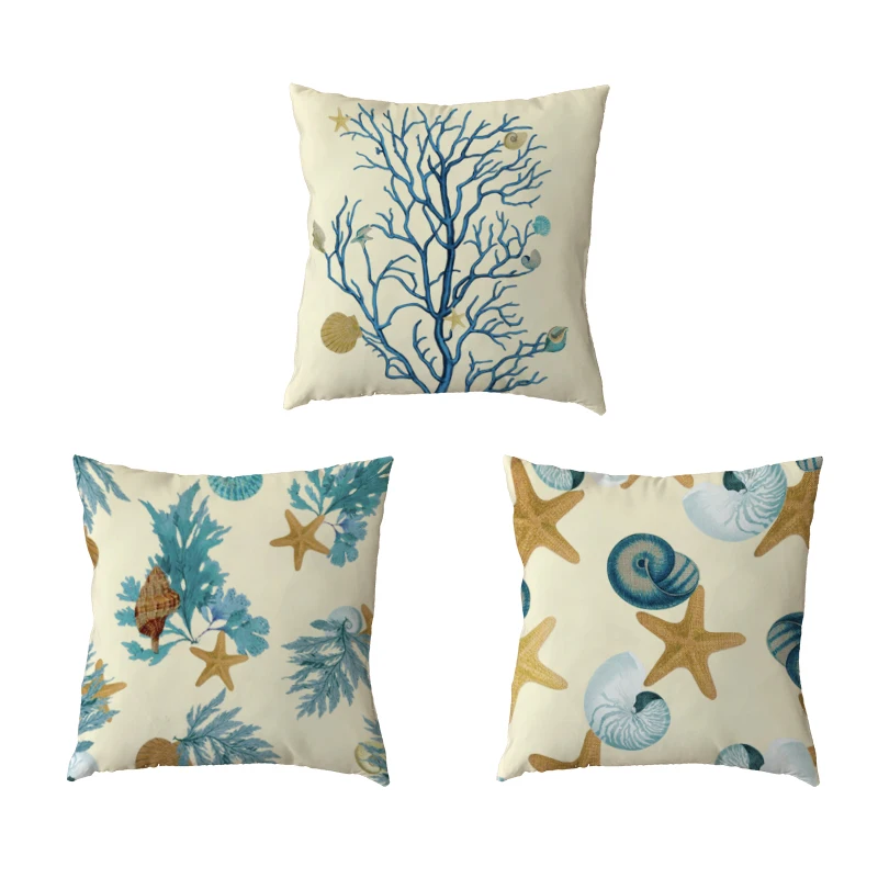 

Relax The Underwater World Cushion Cover White Pillow Case Marine Ocean starfish Pillows Decor Home Throw Pillow Cases