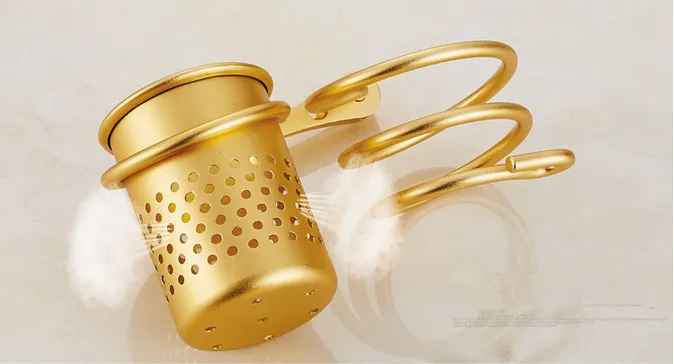 Бесплатная доставка Настенный алюминиевый держатель для фена золотого цвета