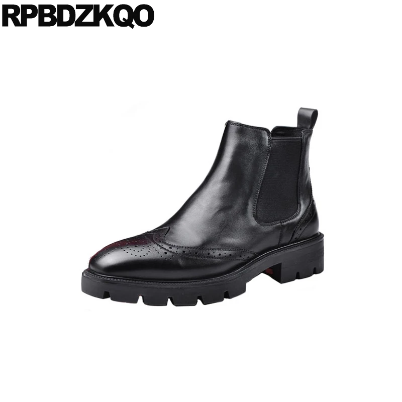 

Black Wingtip Brogue 2021 Chelsea Formal Slip On Wedding Full Grain Shoes Square Toe Winter Men Boots With Ankle Dress