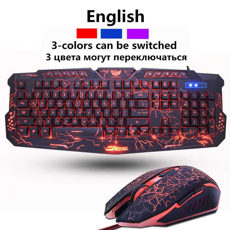 EN version M200 русская игровая клавиатура фиолетовый/синий/красный светодиодный с подсветкой USB проводной полный ключ мышь комбинации клавиш Профессиональный геймер - Цвет: EN version