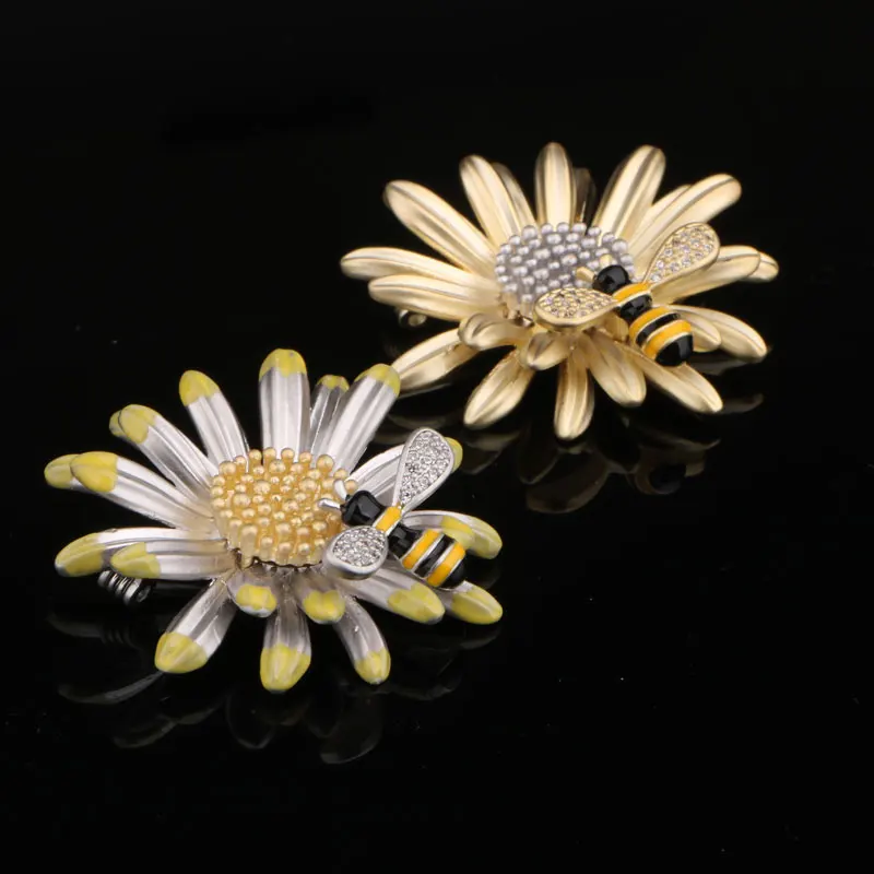 CHUKUI Yellow Enamel Sunflower Brooch Pins Zircon Flying Insect Bee Brooches For Women Daily Clothes Accessories | Украшения и