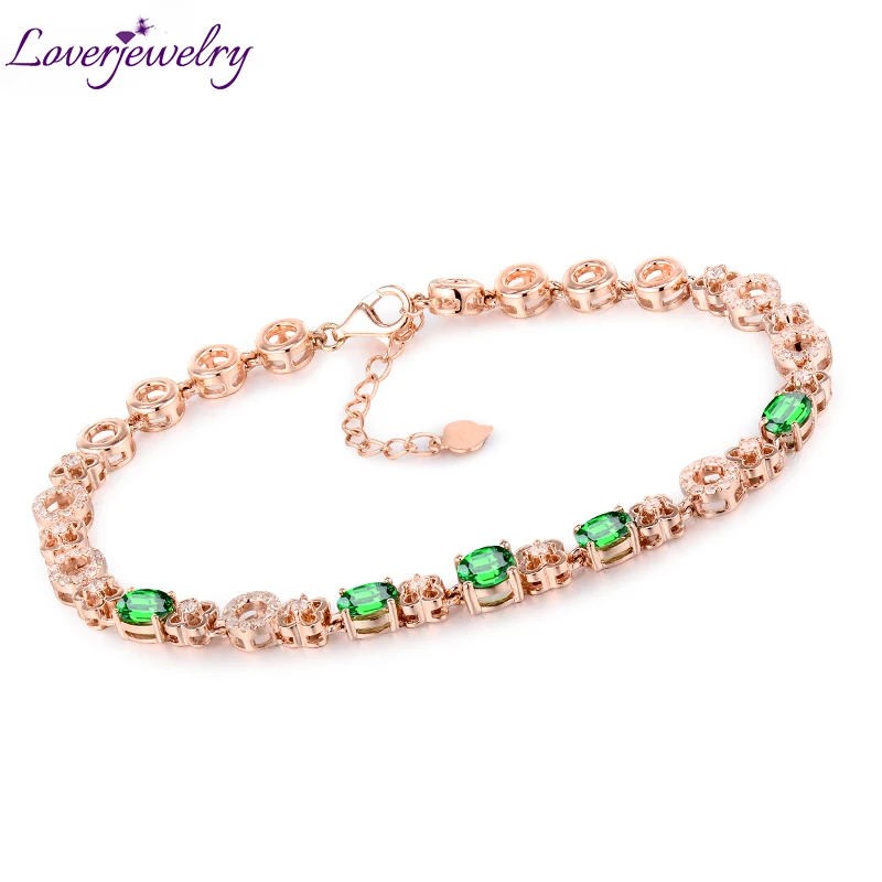 LOVERJEWELRY браслет женские браслеты 2.03Ct природные Tsavorite бриллианты 18Kt розовое золото