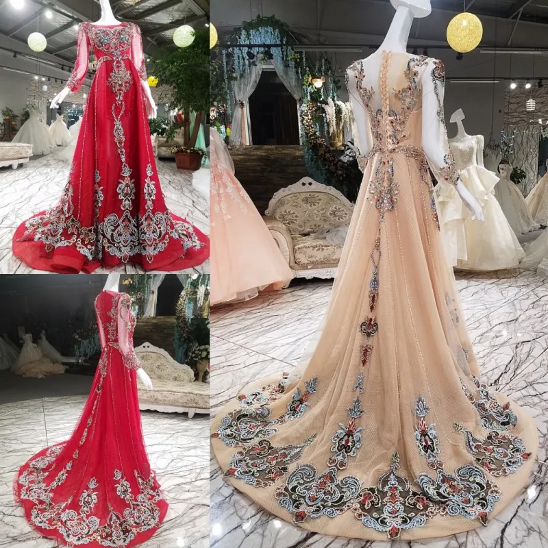 High-end Luxury Evening Dress Arab Beautiful Luxurious Red Long Sleeved Crystal Beading Prom Party Formal Gown | Свадьбы и торжества