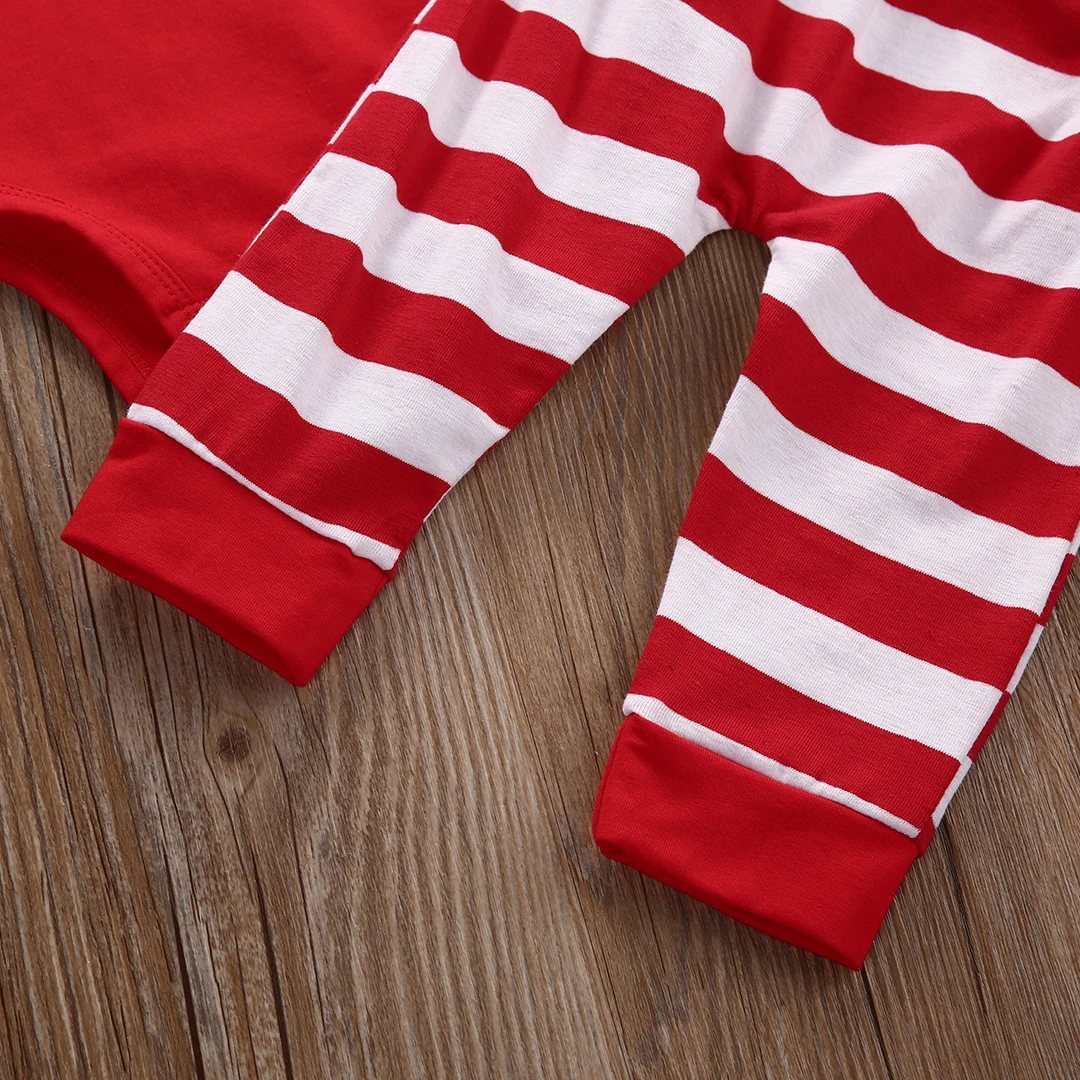 Xmas Baby Pjs Set Newborn Boys Girls Christmas Rompers Jumpsuit Striped Long Pants Clothes Outfits Cotton Autumn Winter | Детская одежда