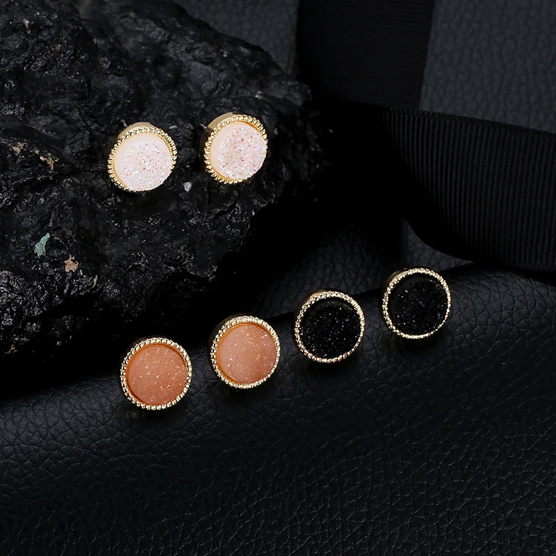 Druzy Drusy Stud Earrings Mini Resin Round Stud Fashion Famous Brand Designer Jewelry Gold Stud