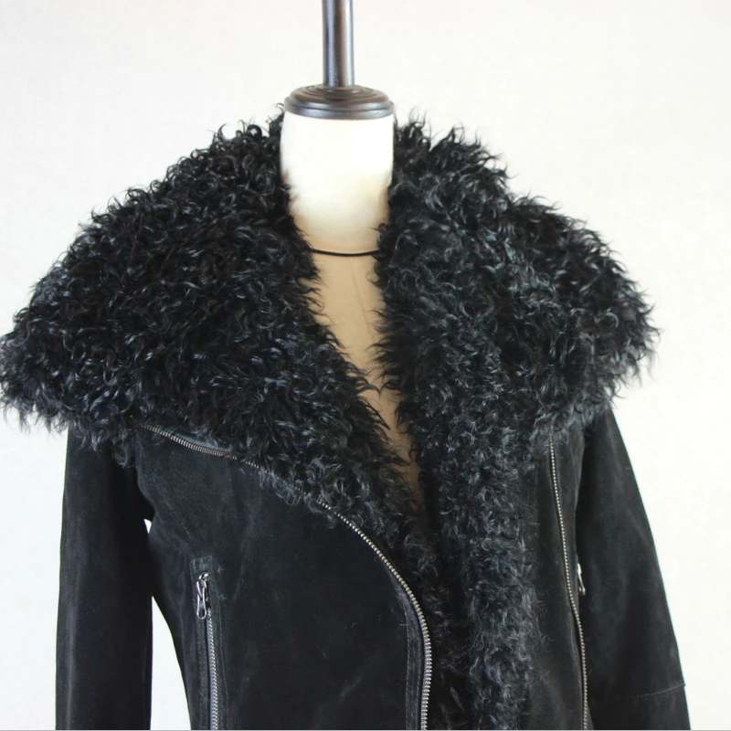 Women Real Sheep Fur Coat Winter Warm Fashion Genuine Merino Sheepskin Leather Jacket Natural Real leather  Coat
