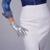 21cm patent leather short style gloves basic emulation leather mirror metal silver touchscreen black female model wpu123