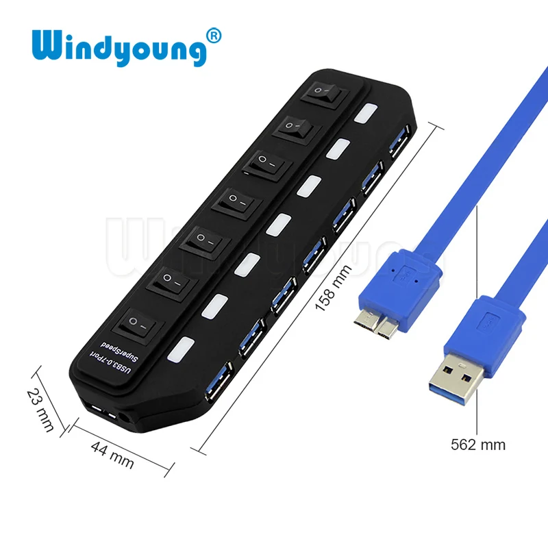 Windyoung USB 3 0 концентратор с 7 портами зарядкой и выключателем питания несколько usb