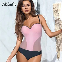 push up one piece swimsuit women 2021 sexy halter plus size mesh monokini bathing suit swimming suit trikini thong swimwear pink