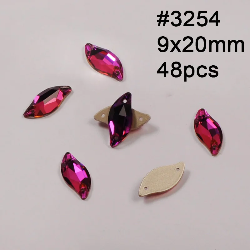 Leaf 9X20mm 48pcs Пришитый камень цвет фуксии стекло кристалл риволи Наветт капелька Flatback Стразы для шитья для вечернего diy аксессуары для одежды - Цвет: Leaf 9X20mm 48pcs