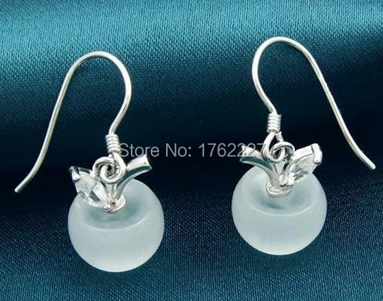 Серьги-подвески из серебра 925 пробы с опалом и яблоком | Украшения аксессуары