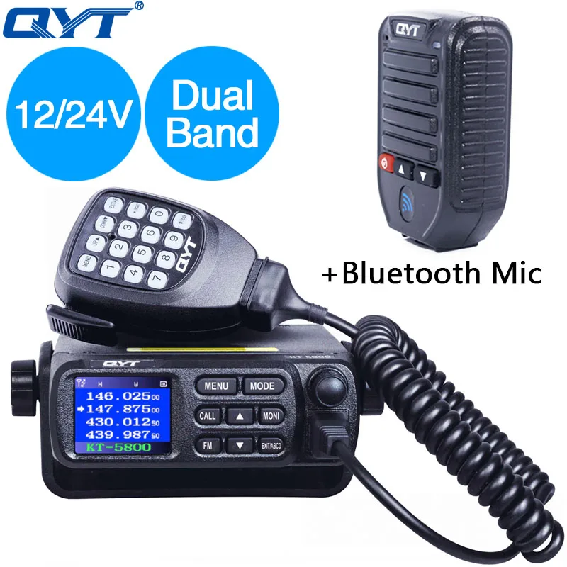 QYT KT-5800 12/24V VHF Любительская рация двойного диапазона с Quad Band мобильный трансивер грузовик Quad в режиме ожидания Цвет Экран мини автомобиль Ham Радио Амадор QT5800 - Цвет: add Bluebooth mic