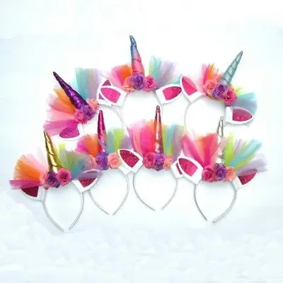 Красивый эластичный Цветочный кружевной головной убор Faroot в виде рога единорога