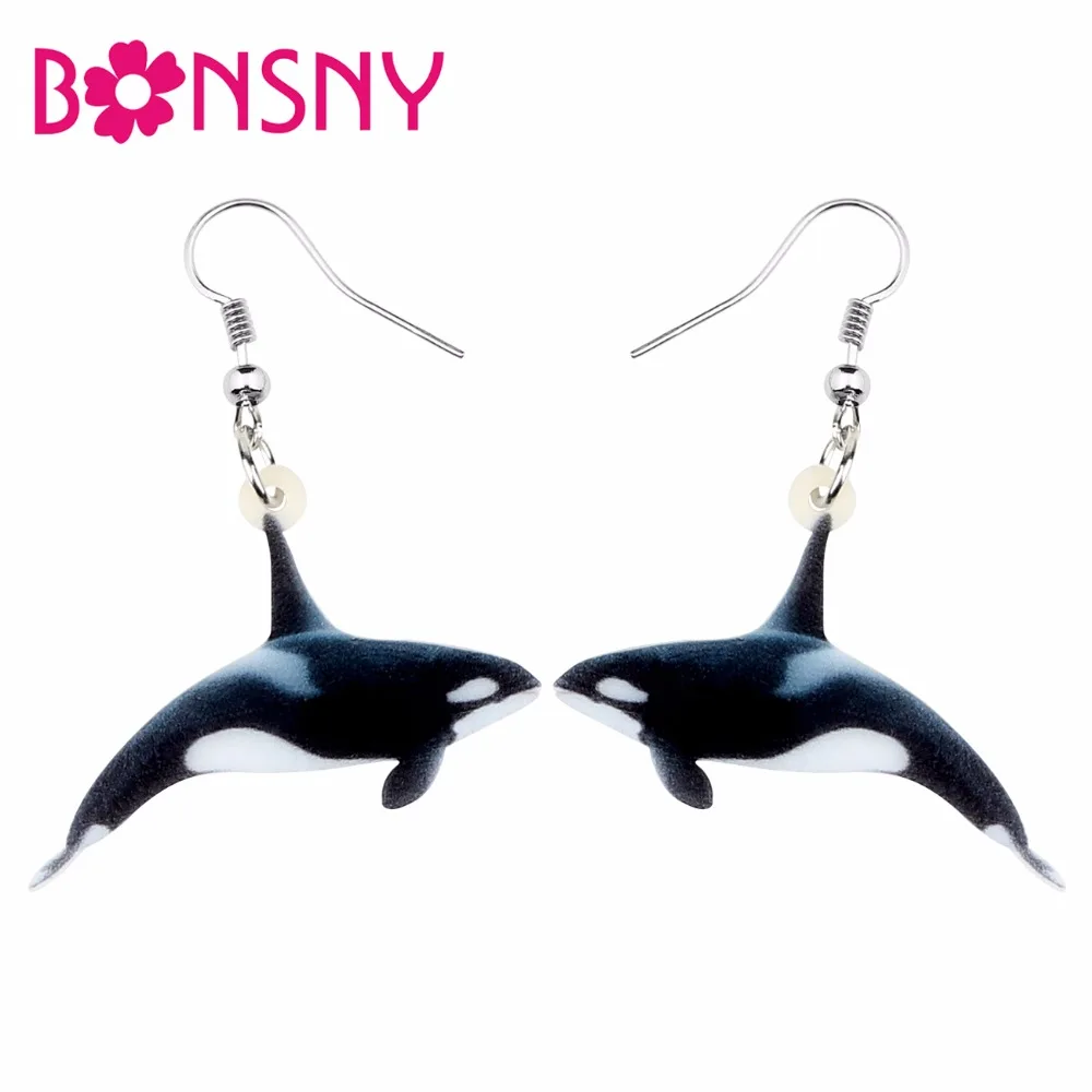 Bonsny Acrylic Ocean Killer Whale Earrings Big Long Dangle Drop Animal Whale Jewelry For Women Girls Gifts Accessories Bijoux