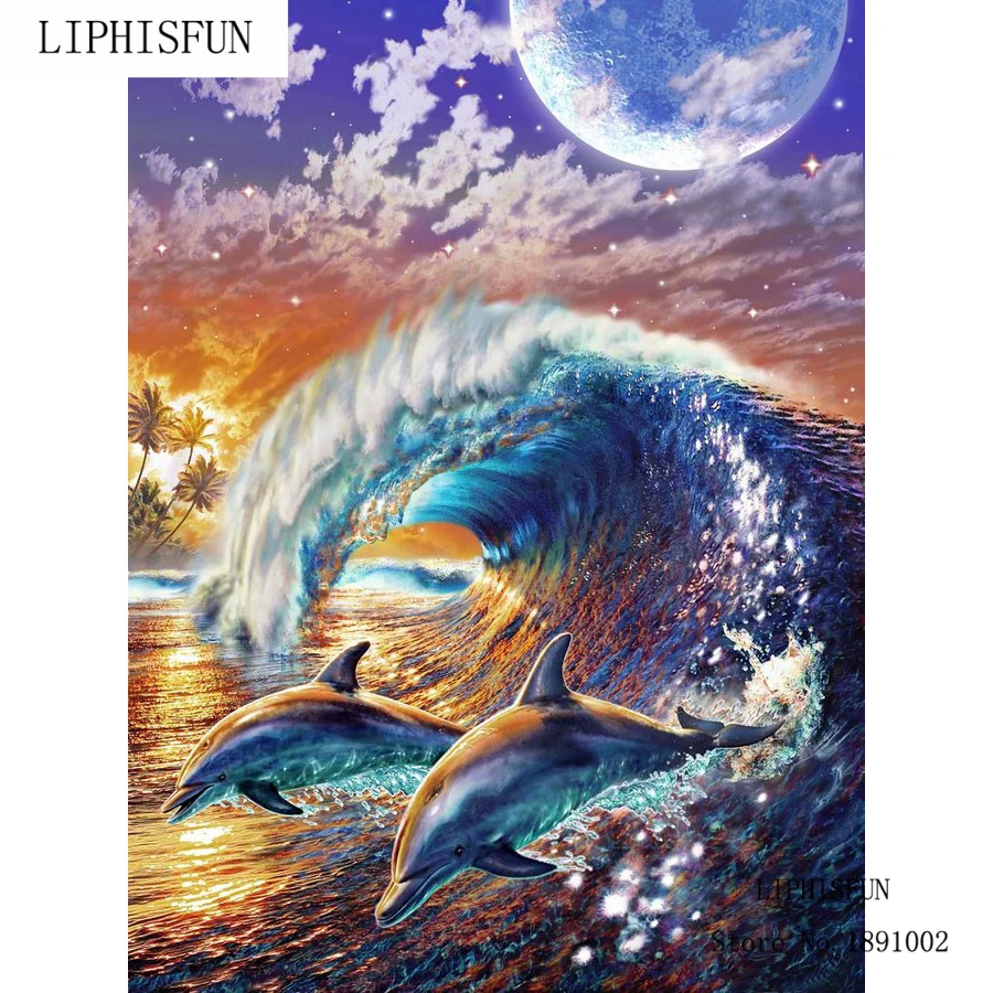 

Новый 5D поделки алмазов картина Dolphin Wave Вышивка полный квадратный алмаз вышивки крестом горный хрусталь мозаика живопись Домашний Декор по...