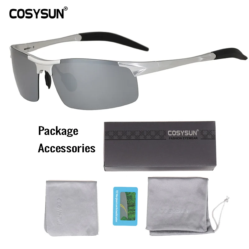 All sivler Brief PKG COSYSUN мужские поляризованные солнцезащитные очки из алюминиевого сплава, мужские солнцезащитные очки с зеркальными линзами, поляризованные солнцезащитные очки для вождения, мужские солнцезащитные очки, 6 цветов - Цвет линз: All sivler Brief PKG