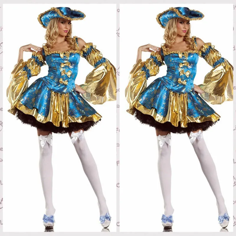 

2018 New Halloween Pirate Costumes For Women Sexy Products Medieval Gothic Dresses Movie Costume For Girls Fancy Dress With Hat