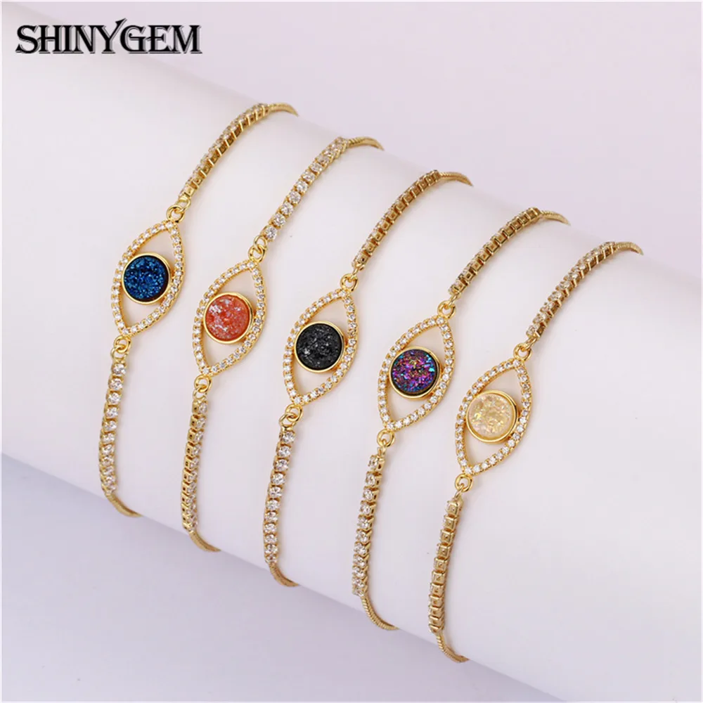 ShinyGem браслеты с кристаллами сглаза нежные инкрустированные Цирконом 24K
