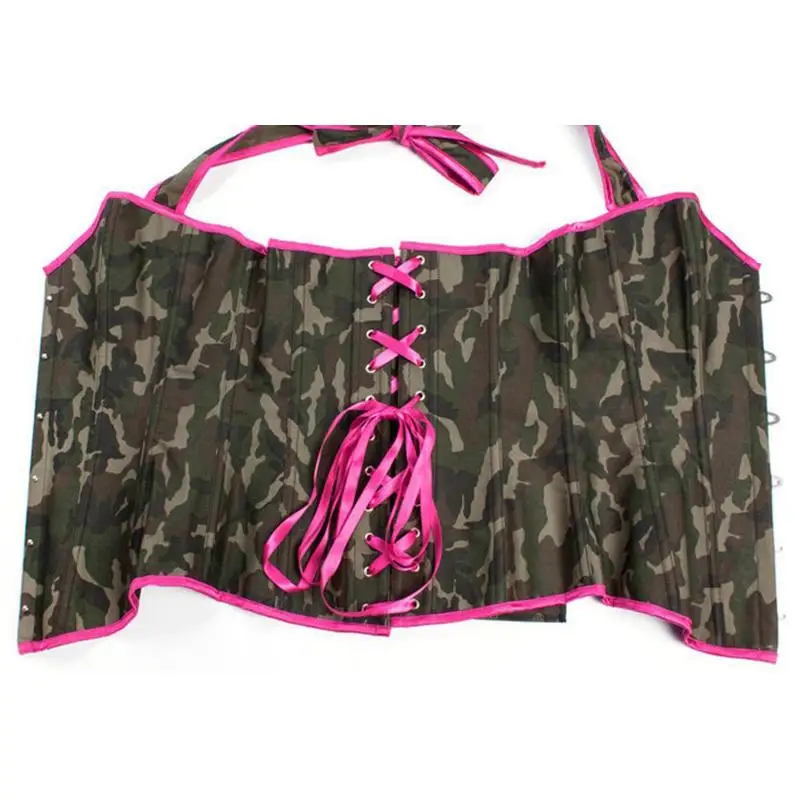 Размеры s m l xl XXLLeopard розовый облегающий корсет с окантовкой и стринги камуфляжные