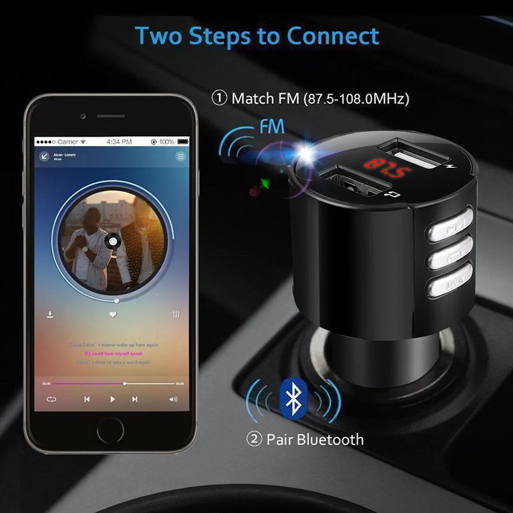 Быстрая зарядка 3 0 Автомобильный Bluetooth беспроводной fm передатчик с двумя usb