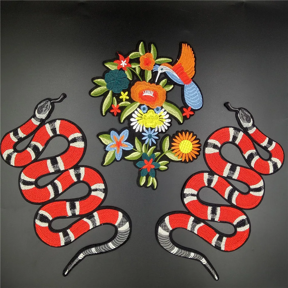 Высококачественная большая вышитая нашивка с клеем пары змеи тигра фламинго