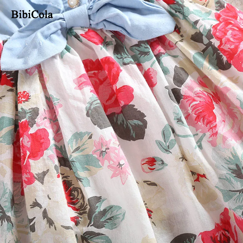 BibiCola Summer Baby Girl Dress Sleeveless Cute Denim Draped Kids Princess Party Dresses Children Girls Clothing | Детская одежда и