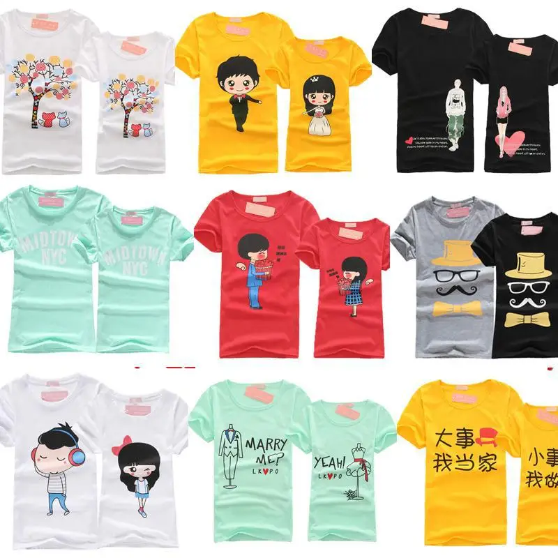 Summer lovers short-sleeve T shirt cotton o-neck sweethearts outfit white couple set free shipping | Женская одежда