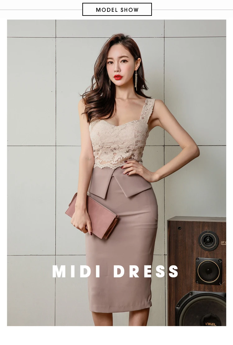 

Halter Strapless Summer OL Lace Pencil Dress 2020 New Fashion Sexy V Collar Sleeveless Vintage Club Party Dresses