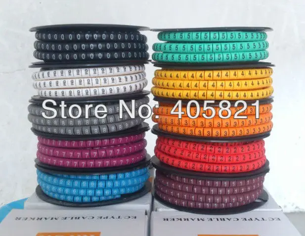 

10roll/lot EC-1 Insulate PVC Round Cable Marker Colorful number 0-9 2.5mm2